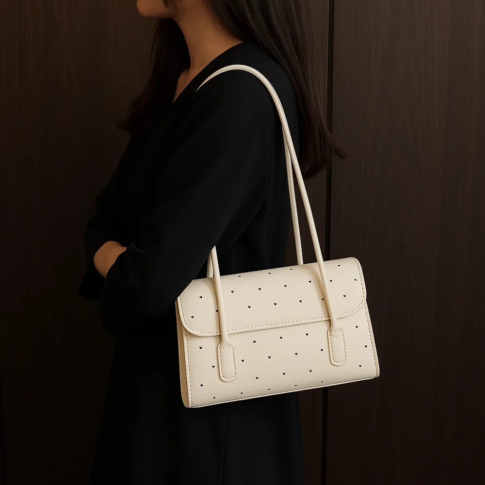 

French Polka Dot Shoulder Bag Elegant Waterproof Patent Leather Tote Bag Handbag Smooth Oil Wax Leather Underarm Bag Outdoor