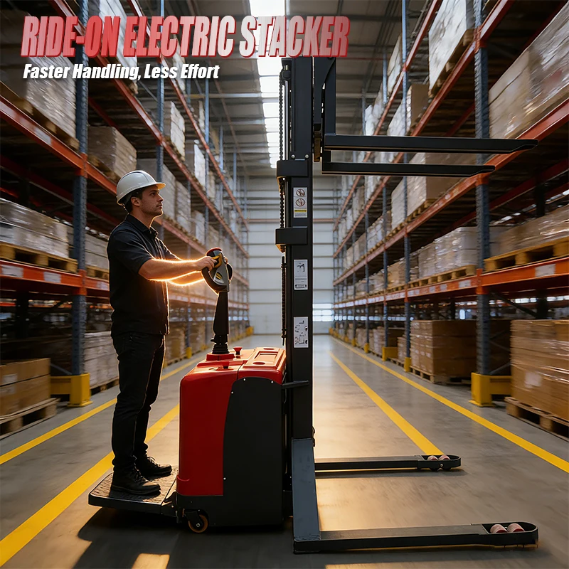 YG 1.5 Ton 4m Lift Stand-on Electric Pallet Stacker High Efficiency Labor Saving Energy Saving Warehouse Material Handling