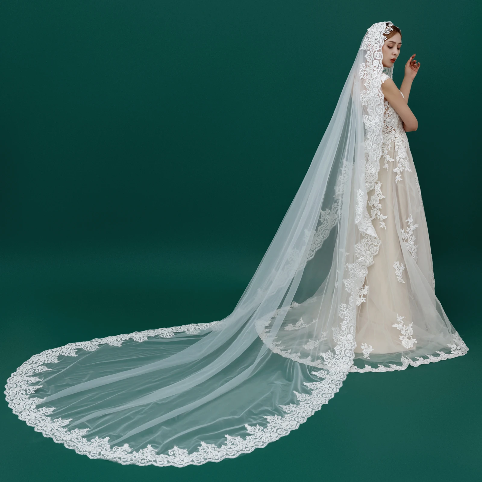 V68 Long Bridal Veils Lace Edge Wedding Veil Mantilla Española Wedding Dress Accessories Apras and Veils for Wedding Party