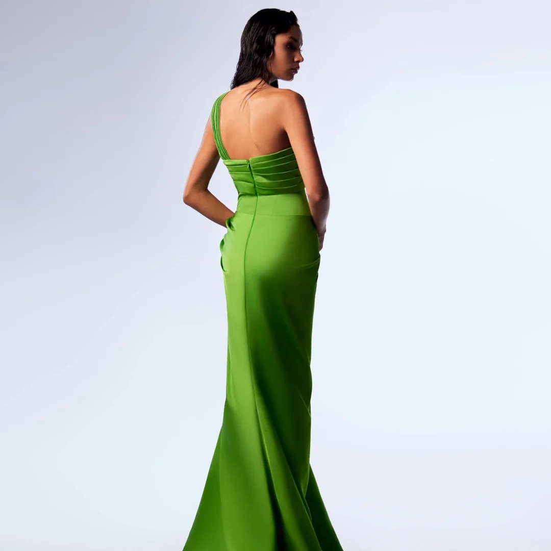 تخصيص أزياء الساتان مستقيم واحد الكتف شرابة فساتين السهرة أكمام لوحة قطار سستة الظهر العودة للوطن الدكتور #2