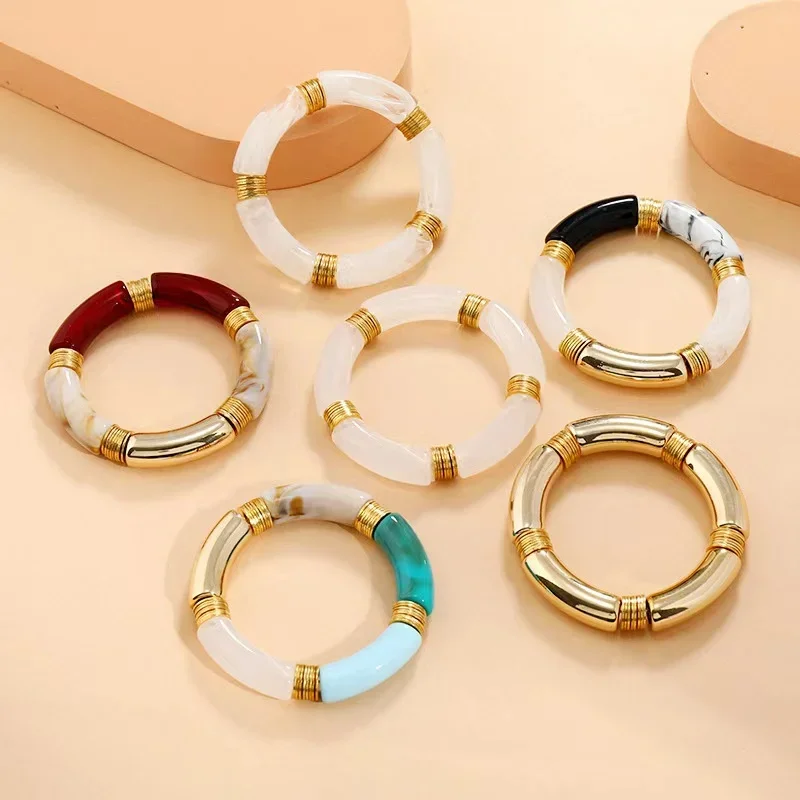 

Boho Acrylic Beads Bracelet for Women Multi Color Friendship Elastic Girls Bohemia Stretchy Resin Charm Couple Bangles Jewelry