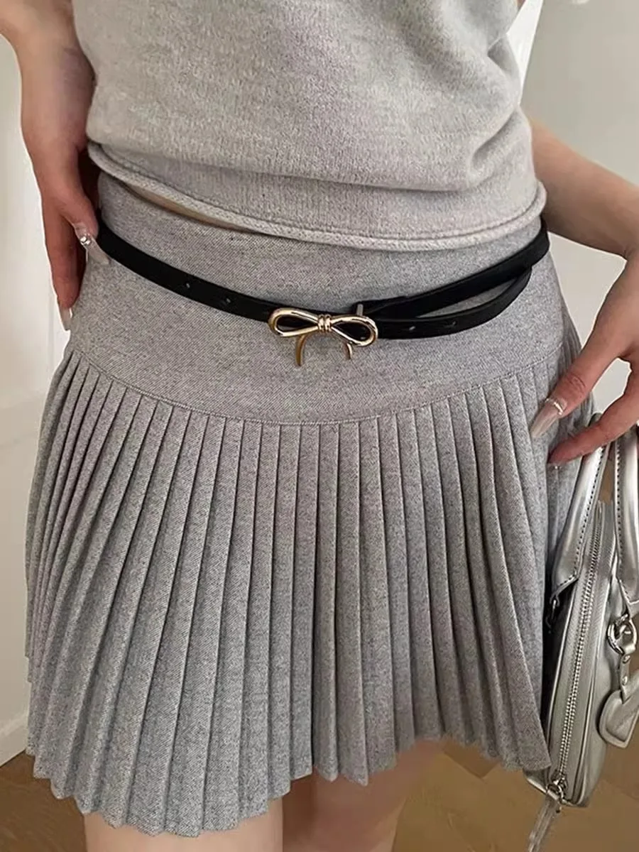 Tie-In Bow Belt Korean Version Simple Design Adjustable Button Fashion Belt Cute With Skirt