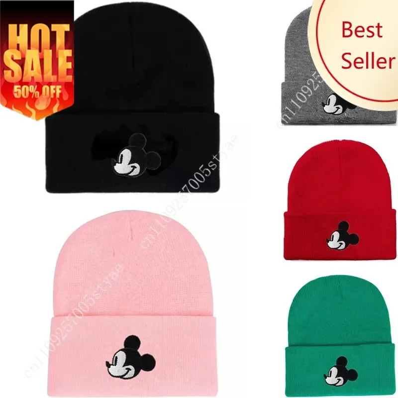 

Disney Cartoon Mickey Beanie Hat Women Men Knitted Warm Winter Hats For Women Men Solid Hip-hop Casual Cuffed Beanies Bonnet