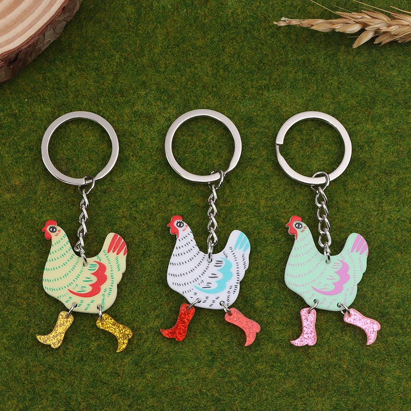 1PC DIY Jewelry Gifts Cute Funny Easter Chicken Hen Keychain Animal Keyring Pendants For Women Girls Handbag Accessories