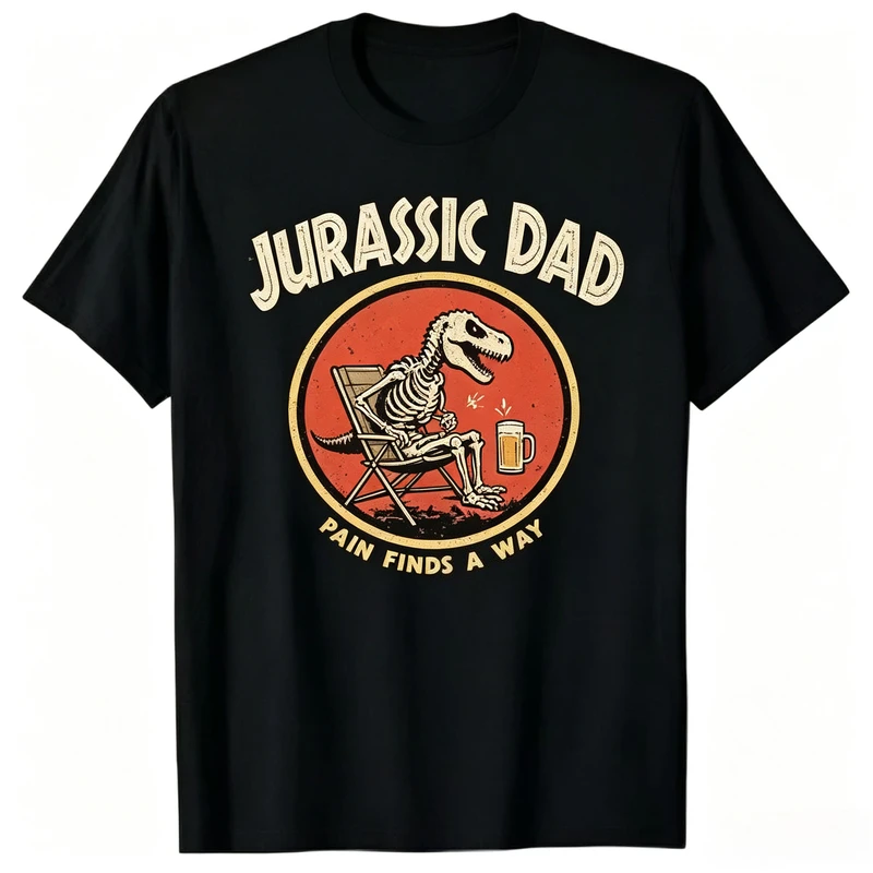 Jurassic Dad Graphic T Shirt Retro Dinosaur Skeleton Pain Finds A Way Dad Humor Print Cotton Short Sleeve Tee Harajuku Y2k Top