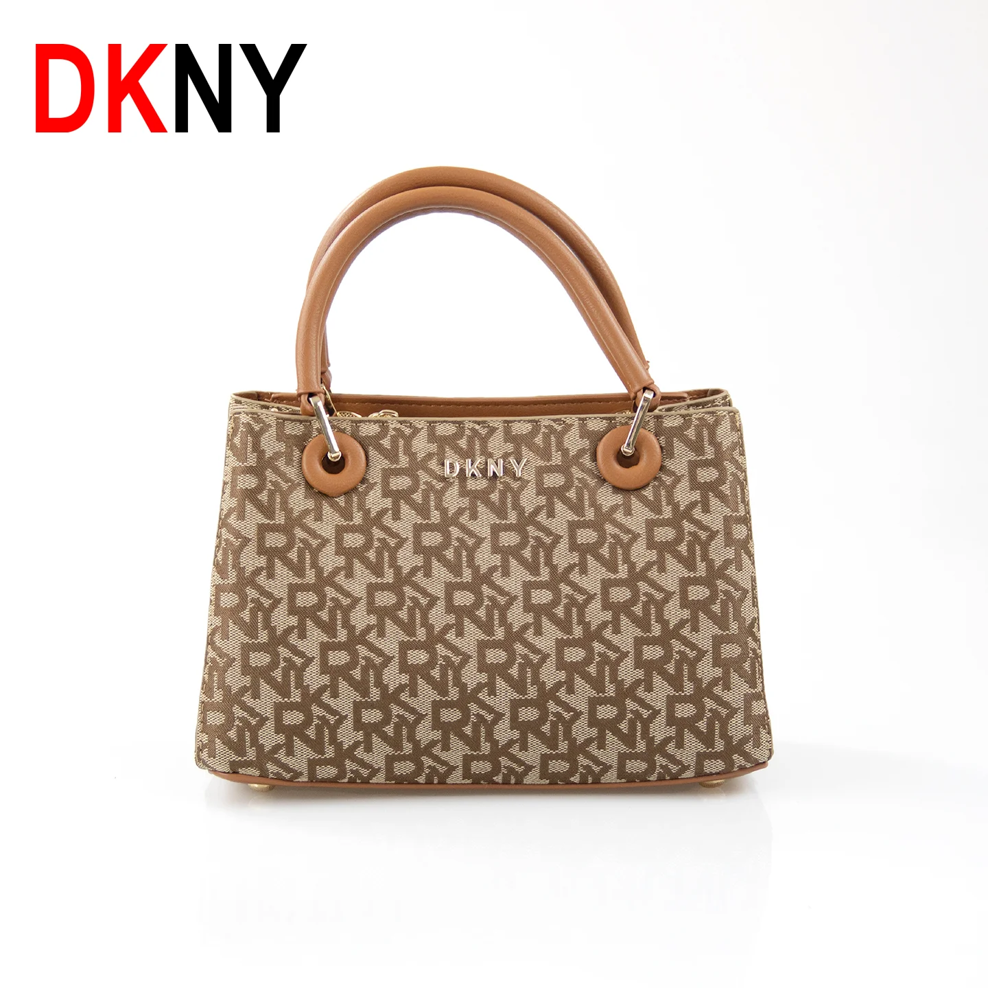 Women Monogram Print Top Handle Handbag Metal Logo Decor Dual Handles Zip Closure Structured Tote Shoulder Crossbody Purse Bag