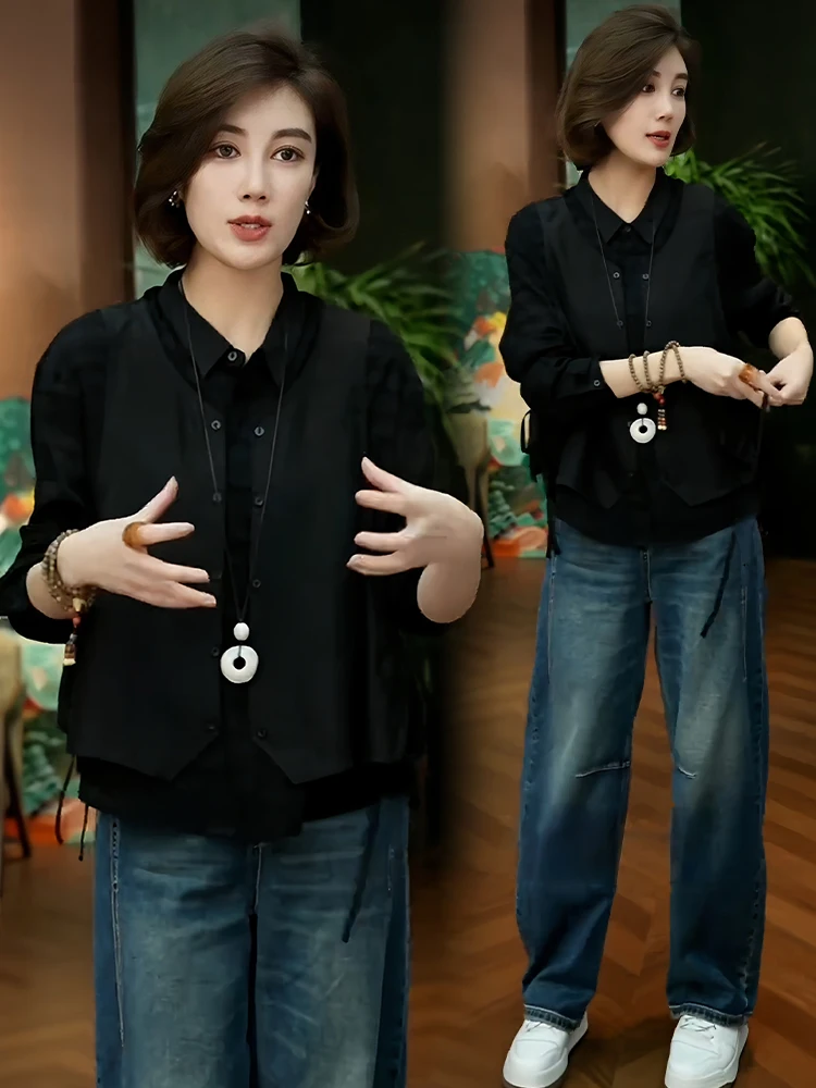 Ele V-Ne minceur polyvalent femmes irt décontracté Sle Long Sve respirant confortable moyen-âge Faion tendance