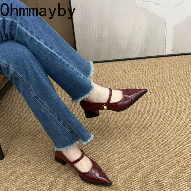Designer Thick Heel Women Mary Jane Shoes Fashion Pointed Toe Shoes 2026 Spring Party Wedding Prom Female Pumps