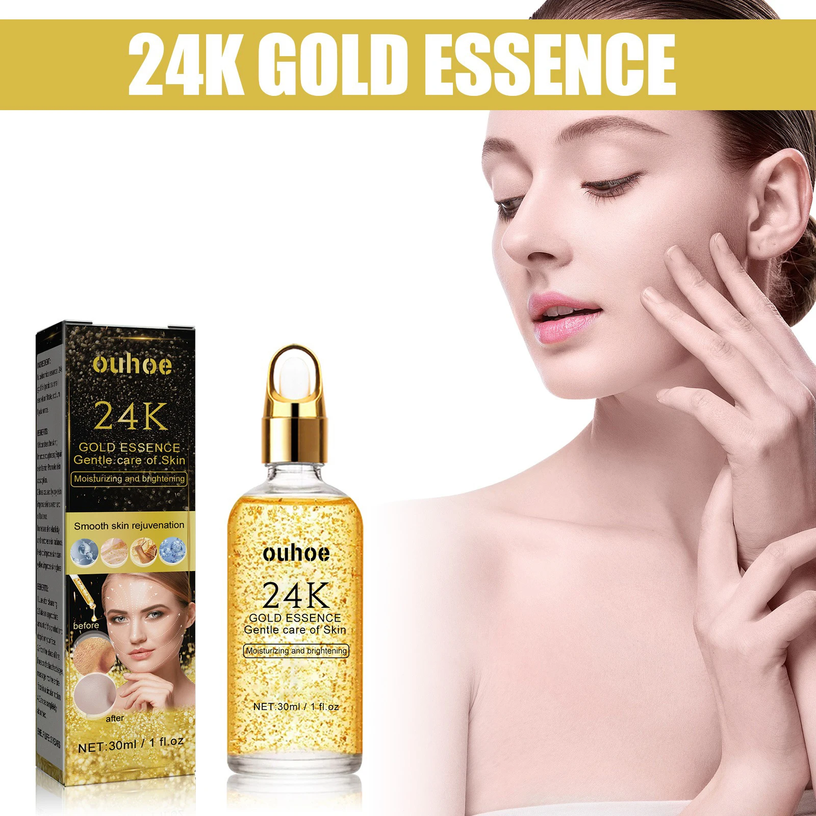 

30ml 24K Gold Hyaluronic Acid Nicotinamide Face Essence Replenishment Moisturize Shrink Pore Brighten Firming Facial serum