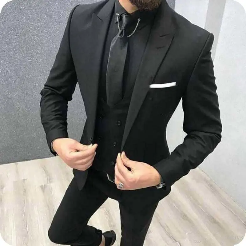 DV018 Costume Homme Popular Clothing Luxury Party Stage Men\'s Suit Groomsmen Regular Fit Tuxedo 3 Peices Sets Jacket+Vest+Pants