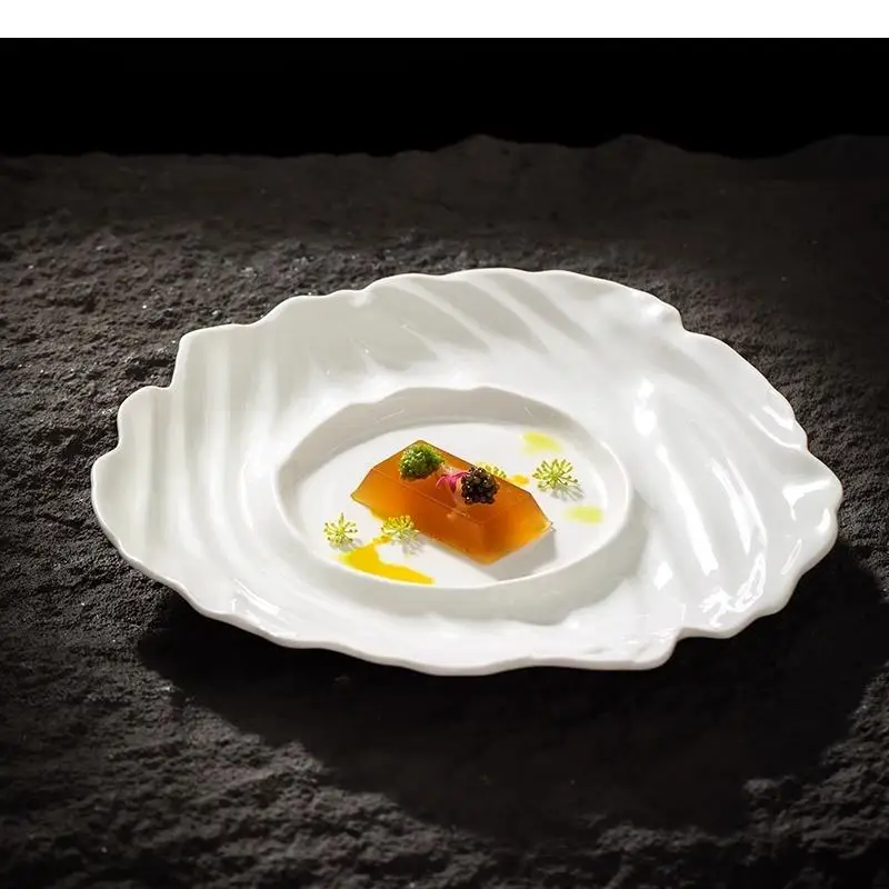 Irregular Texture Ceramic Dinner Plate Restaurant Specialty Dessert Sushi Snack Plates Pure White Tableware