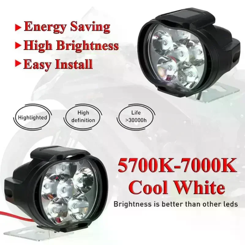 2PCS Work Lights 6 LED Motorcycle Headlight Spot Light Waterproof Super Bright Auxiliary Scooters Universal 12v Led Bar