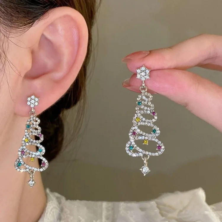 

Disney Christmas Earrings S925 Silver Needle Colored Tassel Christmas Tree Earrings Sparkling Diamond Kids Gifts for Friends