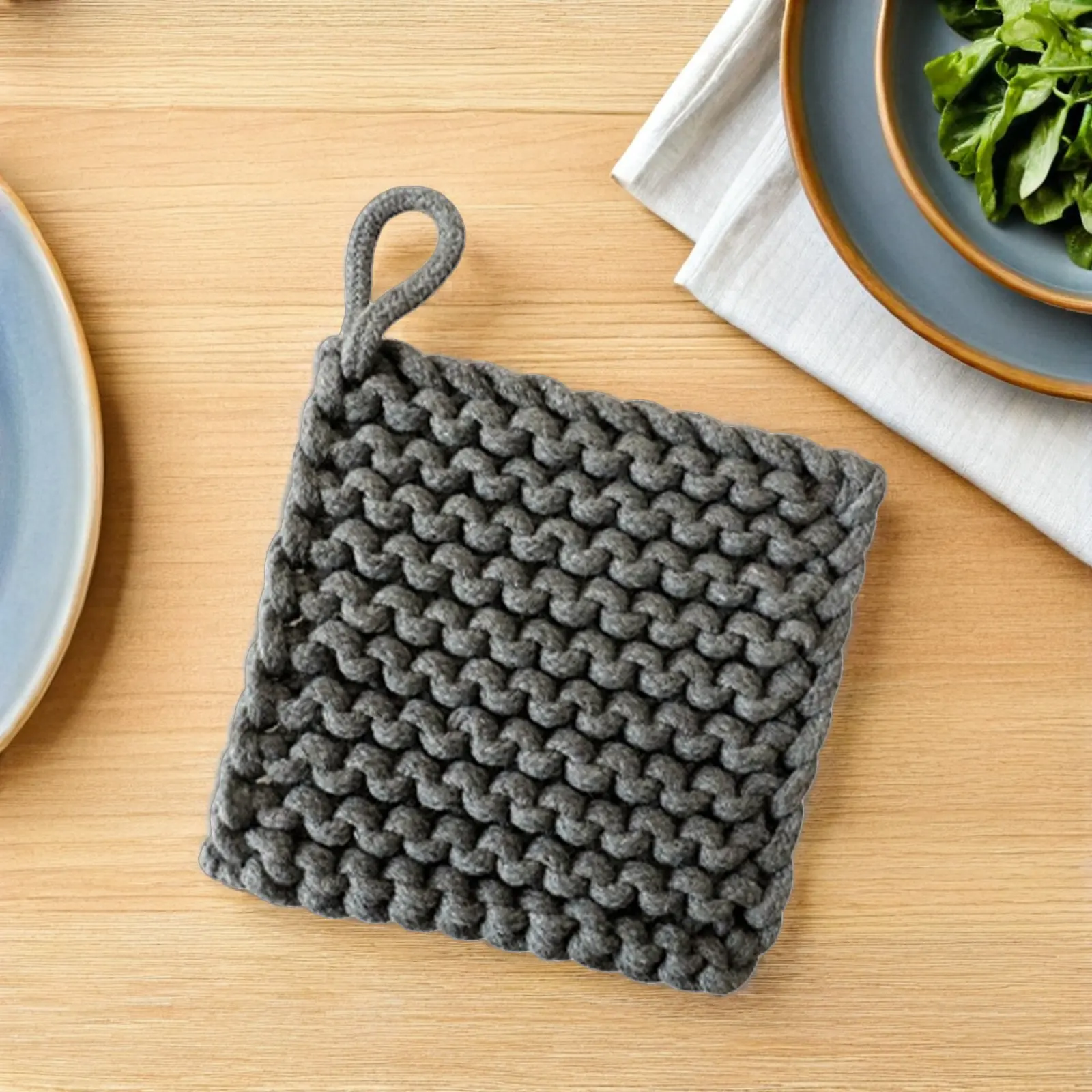 3Pcs Handcrafted Cotton Rope Heat Resistant Pot Holders Square Insulation Pads Hanging Loop Kitchen Pot Plate Protectors Baking