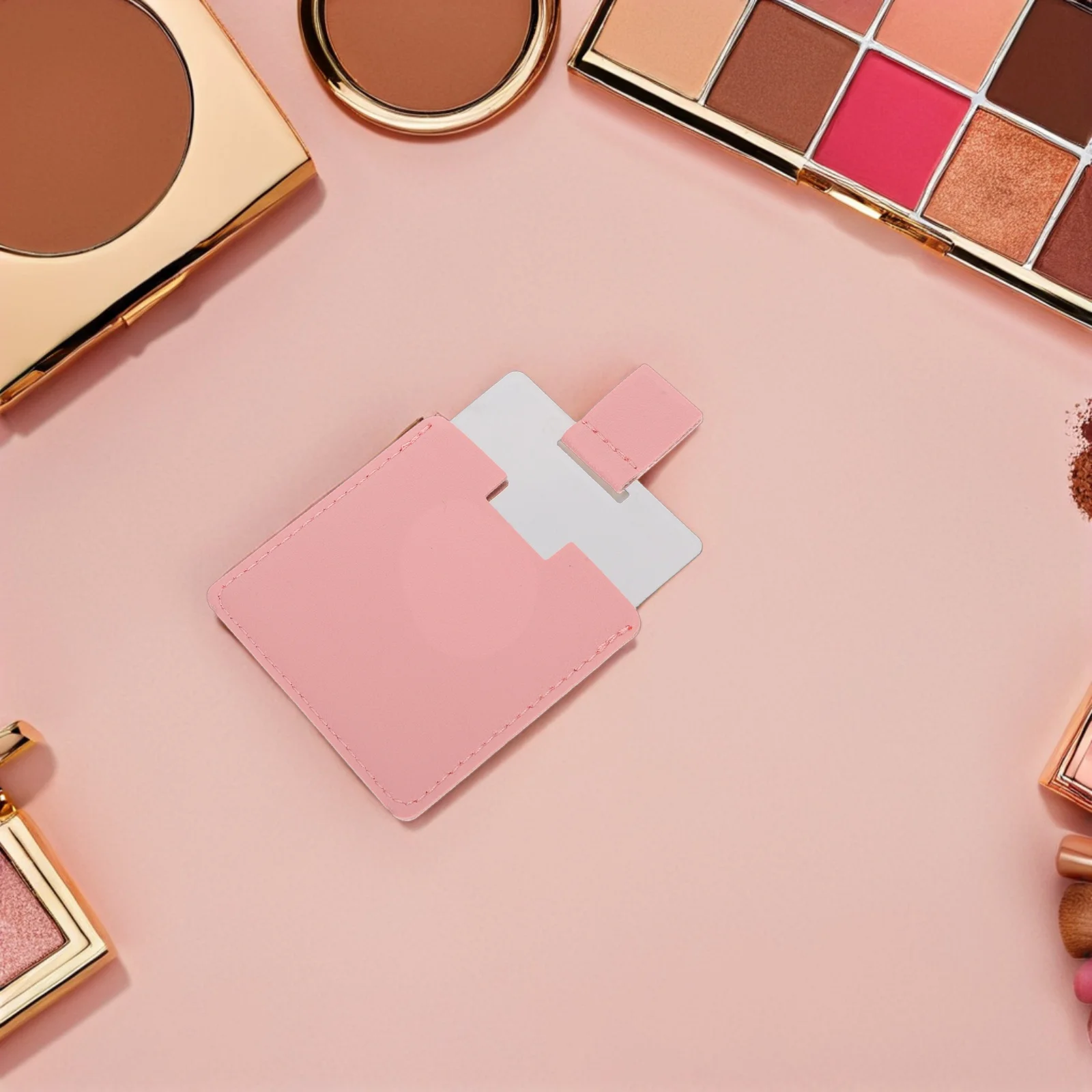 Miroirs de maquillage compacts portables 4 pièces, mini miroir pour sac à main, en PU résistant aux rayures, en acier inoxydable, miroir de poche de voyage