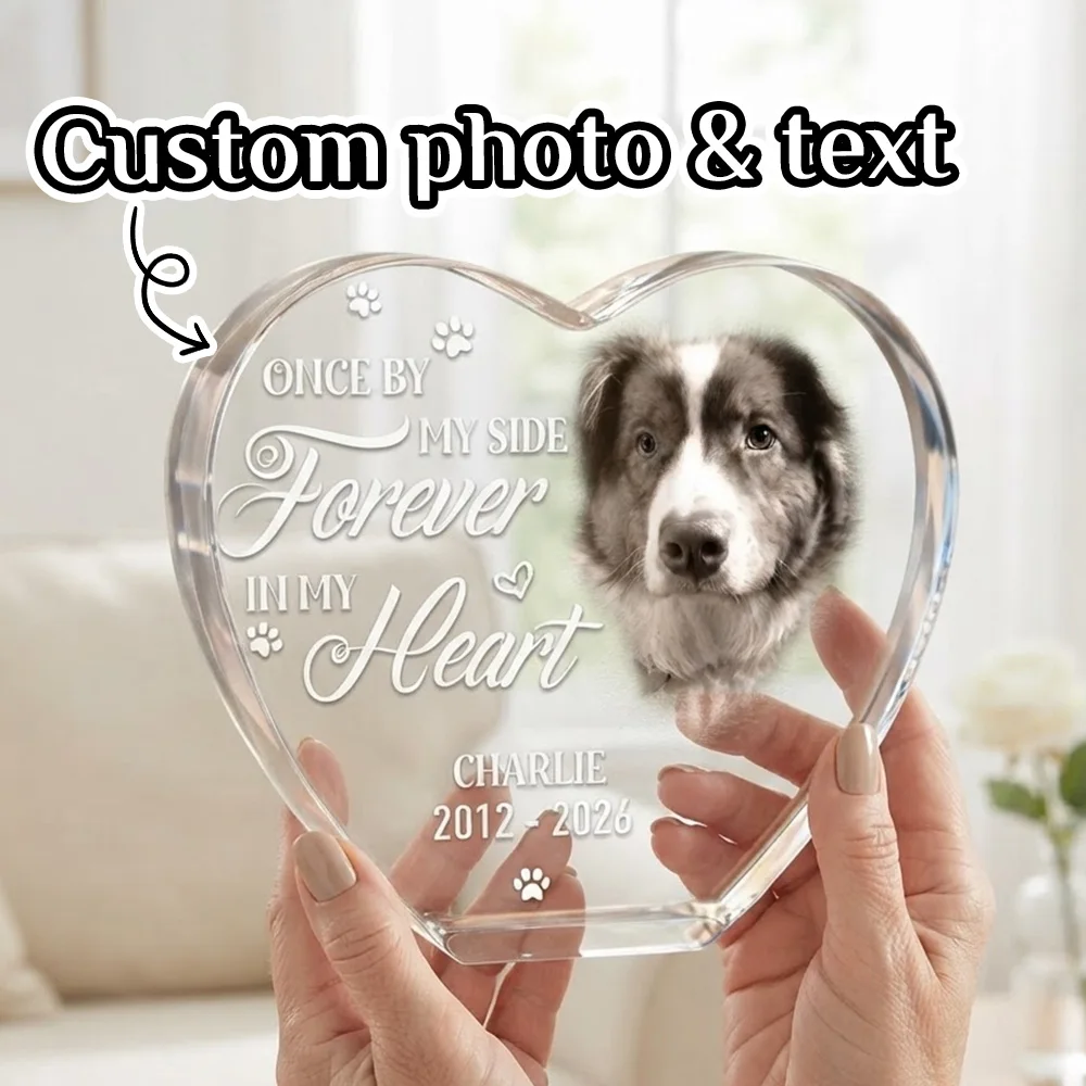Personalized Dog Memorial Heart Acrylic Plaque Custom Photo Name Date Pet Loss Keepsake Desktop Sympathy Decor