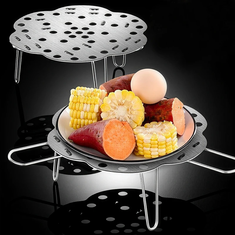 Stainless Steel Steamer Rack Adjustable Foldable Expandable Steaming Basket with Legs Two Height Level for Pot Cooking Vegetable