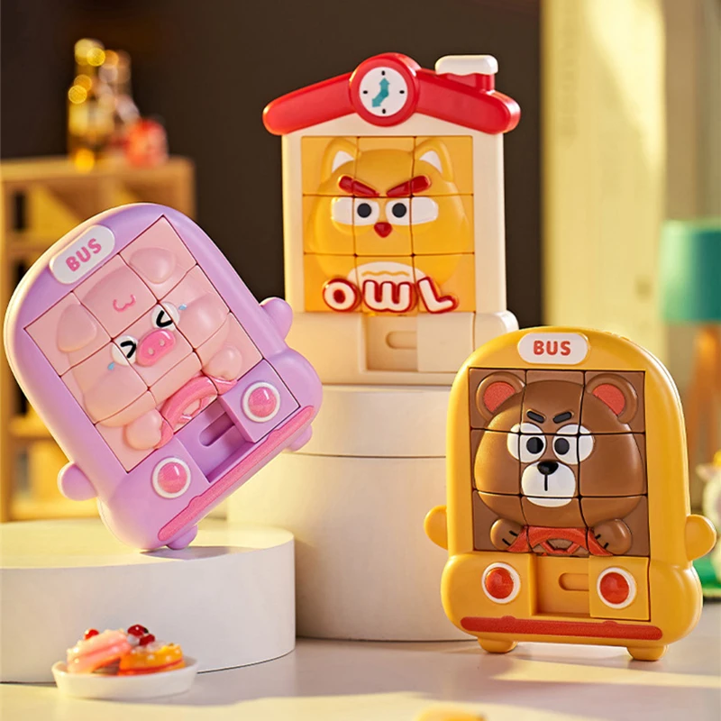 Kinder-Cartoon-Tier-Rutschpuzzle Spielzeug Logisches Denken Training Herausforderungen Intellektuelle 3D-Puzzles Sensorisches Spiel Reisespielzeug