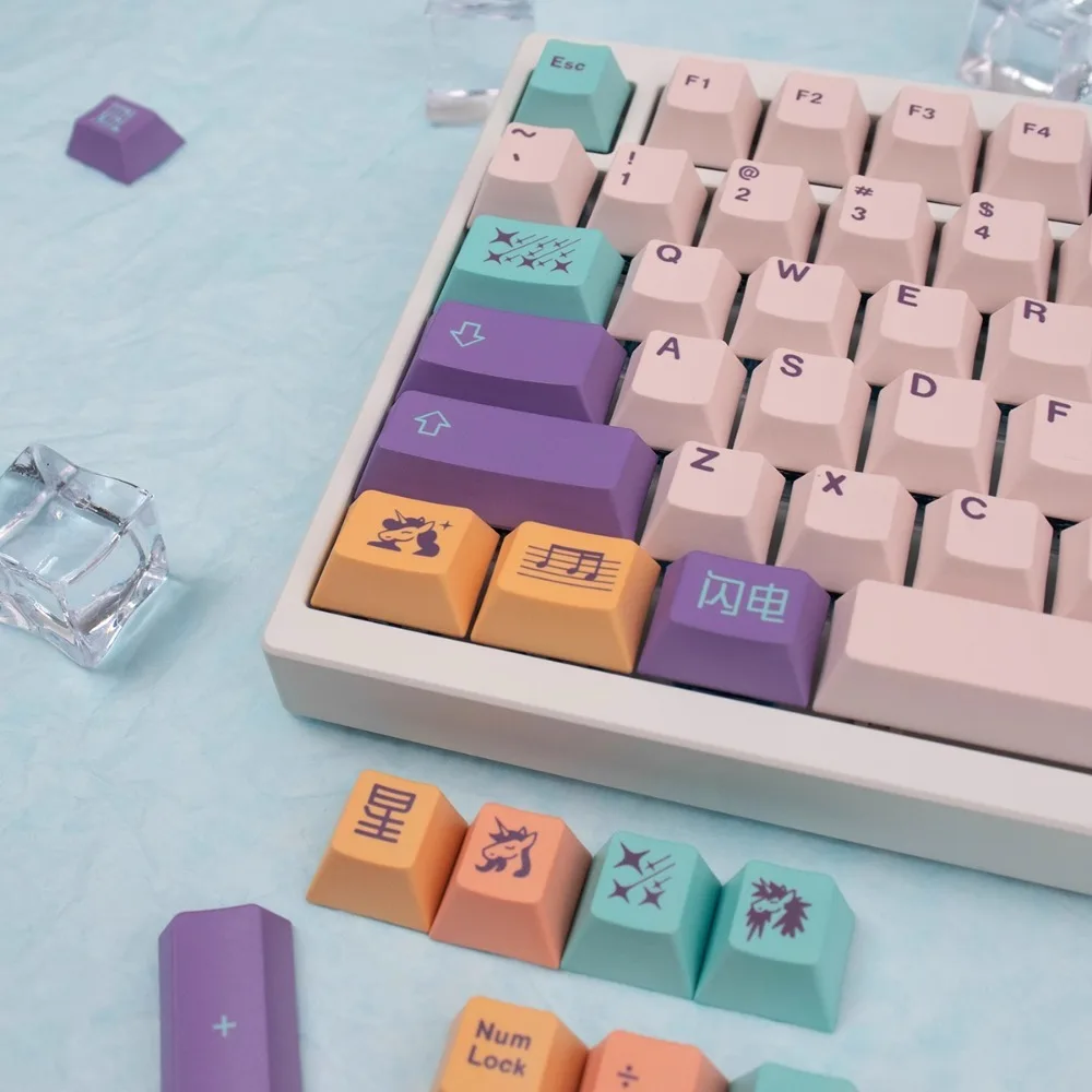 Glove Domikey Unicorn Keycap Set 129key PBT Custom Cute Translucent Keyboard Cap Cherry Profile Key Cap for Mechanical Keyboard