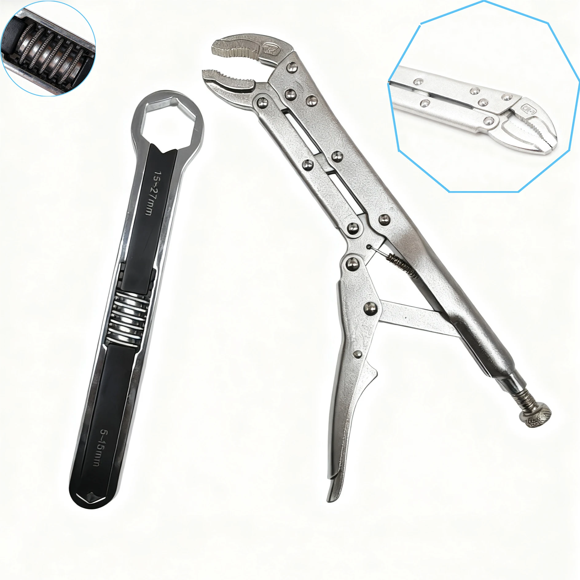 

Extended Long Locking Pliers And 9.25in Wrench Set,45 Degrees Head Needle Nose Pliers And Multi-function Wrench,2 Manual Tools