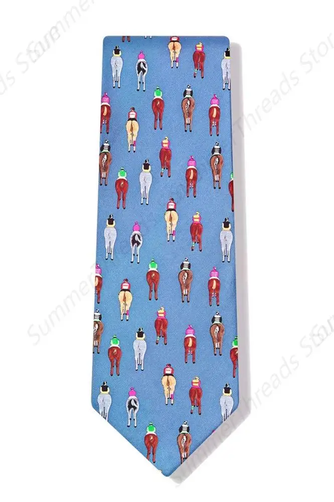 Men's Horse Racing Bringing Up The Rear Kentucky Derby Necktie Tie (Blue)