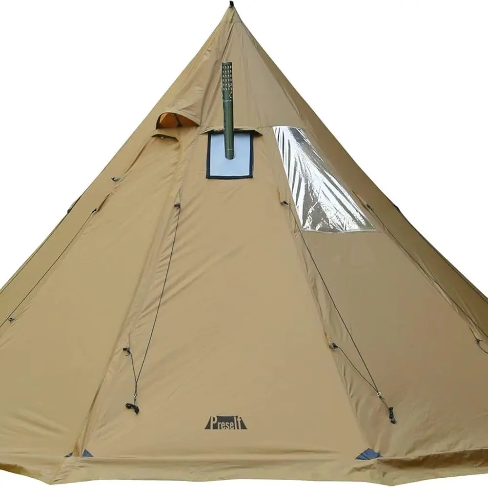 Family Camping Tent for 4-6 People: XL Wood Burning Stove-Ready, Screen Window, Height 2.6m, Diameter 4.6m