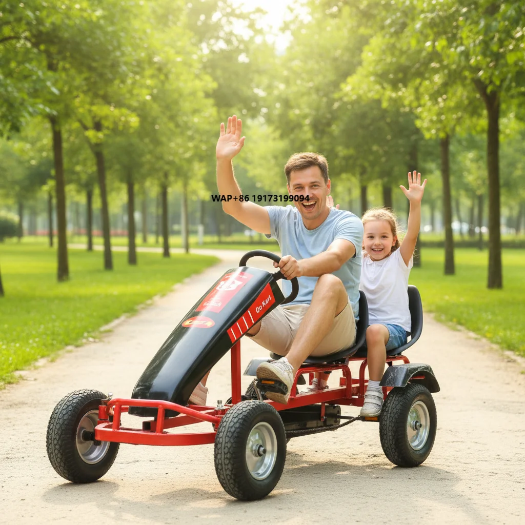 Outdoor Unique Steel Frame Tandem Kart Patent-Design Pedal Go Kart for Resorts & Family Attractions Zero Electricity