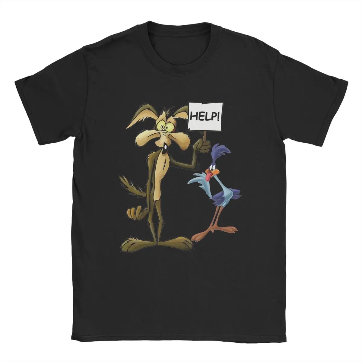 Men Wile E Coyote Cartoon T Shirts Pure Cotton Clothing Fun Short Sleeve Crew Neck Tees Printed T-Shirt