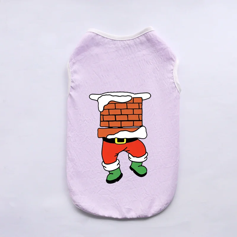 Christmas Dog Sleeveless Vest Cute Cartoon Xmas Pattern Pet Tank Top Soft Breathable Puppy Costume For Holiday Party Outfit