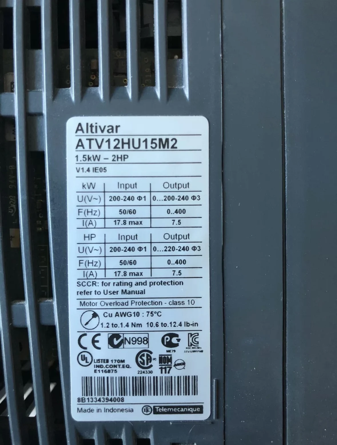 Schneider inverter ATV12HU15M2 1.5KW 220V Second-hand test function is normal