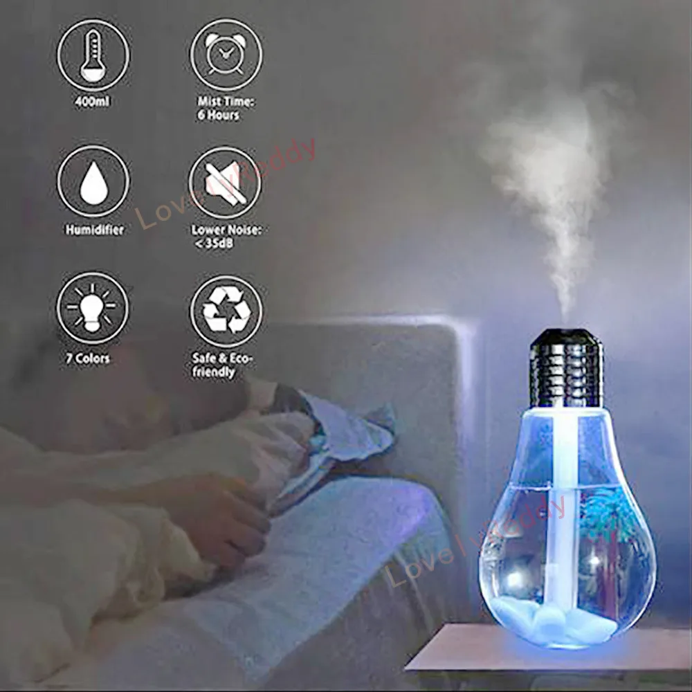 Ultrasonic Bulb Humidifier LED Night Light Humidifier USB Bulb Moisturing Tool Mini Mist Maker Bulb Home Office Car Atomizer