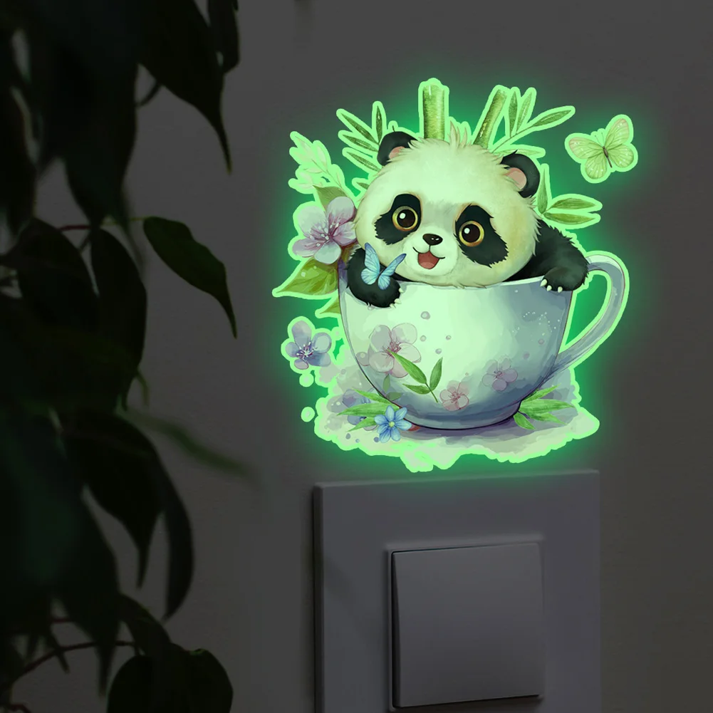 Luminous Little Panda Cup Sticker Kids Room Home Decoration Bedroom Living Room Decor Wallpaper Glow In The Dark For Wall Decals