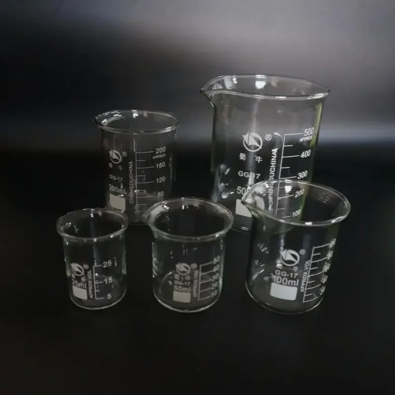 1set 5pcs 5ml 10ml 25ml 50ml 100ml 150ml 200ml Borosilicate Glass Low Form Beaker Chemistry Lab Heavy Wall