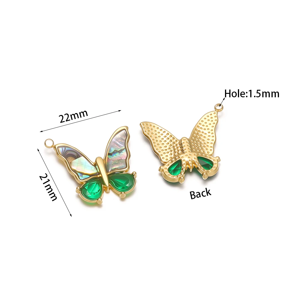 3 Stück Edelstahl-Schmetterlings-Muschel-Anhänger mit Zirkonia für DIY-Schmuck, Halsketten, Schlüsselanhänger und Armbänder für Damen – Detail 1
