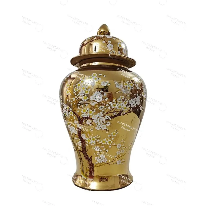 Hot-selling modern style gold-plated hand-painted ginger jar, temple jar, household storage jar decoration