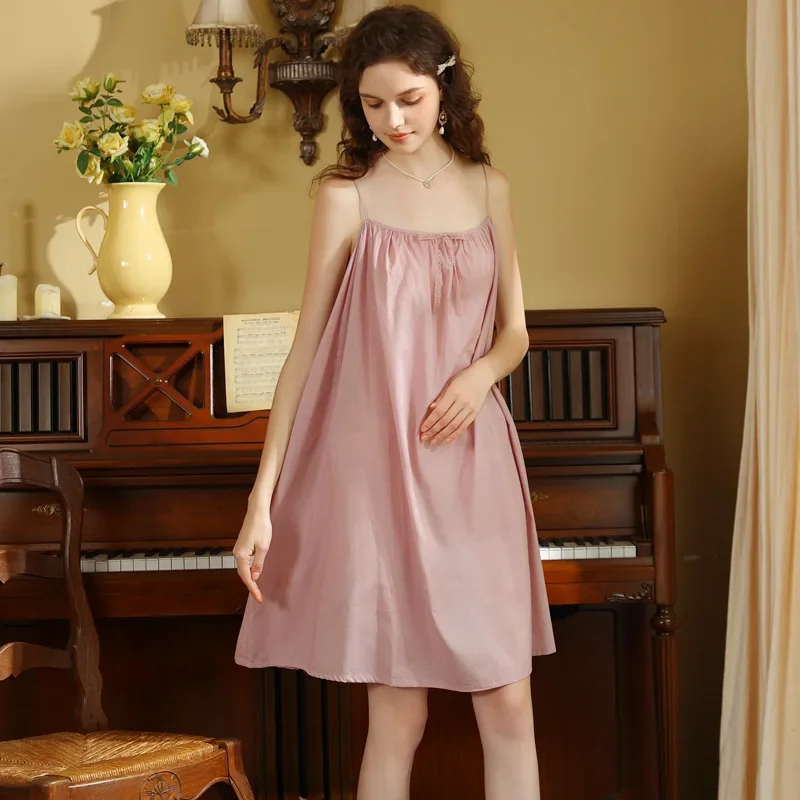 Women Retro Vintage suspenders Sleeveless Princess Pajamas Nightgown Cotton Spaghetti Strap Loose Ruffles Victorian Sleepwear - view 4