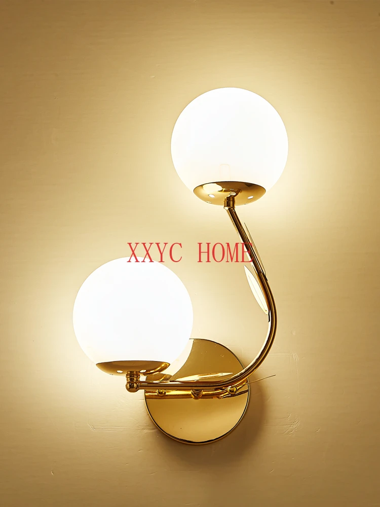 Wall lamp minimalist bedside lamp LED gold dual head with remote control switch bedroom wall lamp