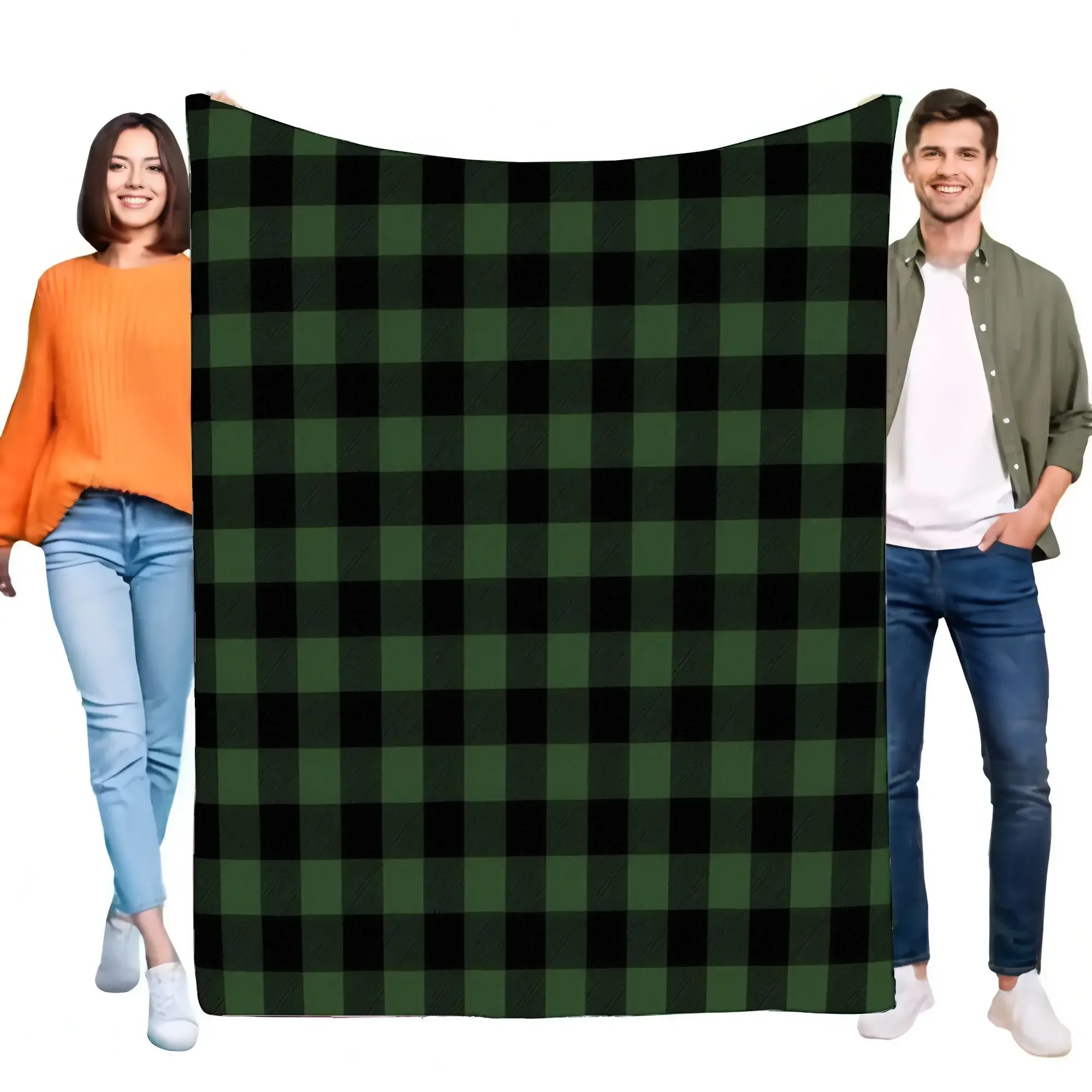

Cozy Flannel Blanket Green Black Plaid Soft Lightweight Throw for Bedroom Sofa Warmth Decor Ideal Gift