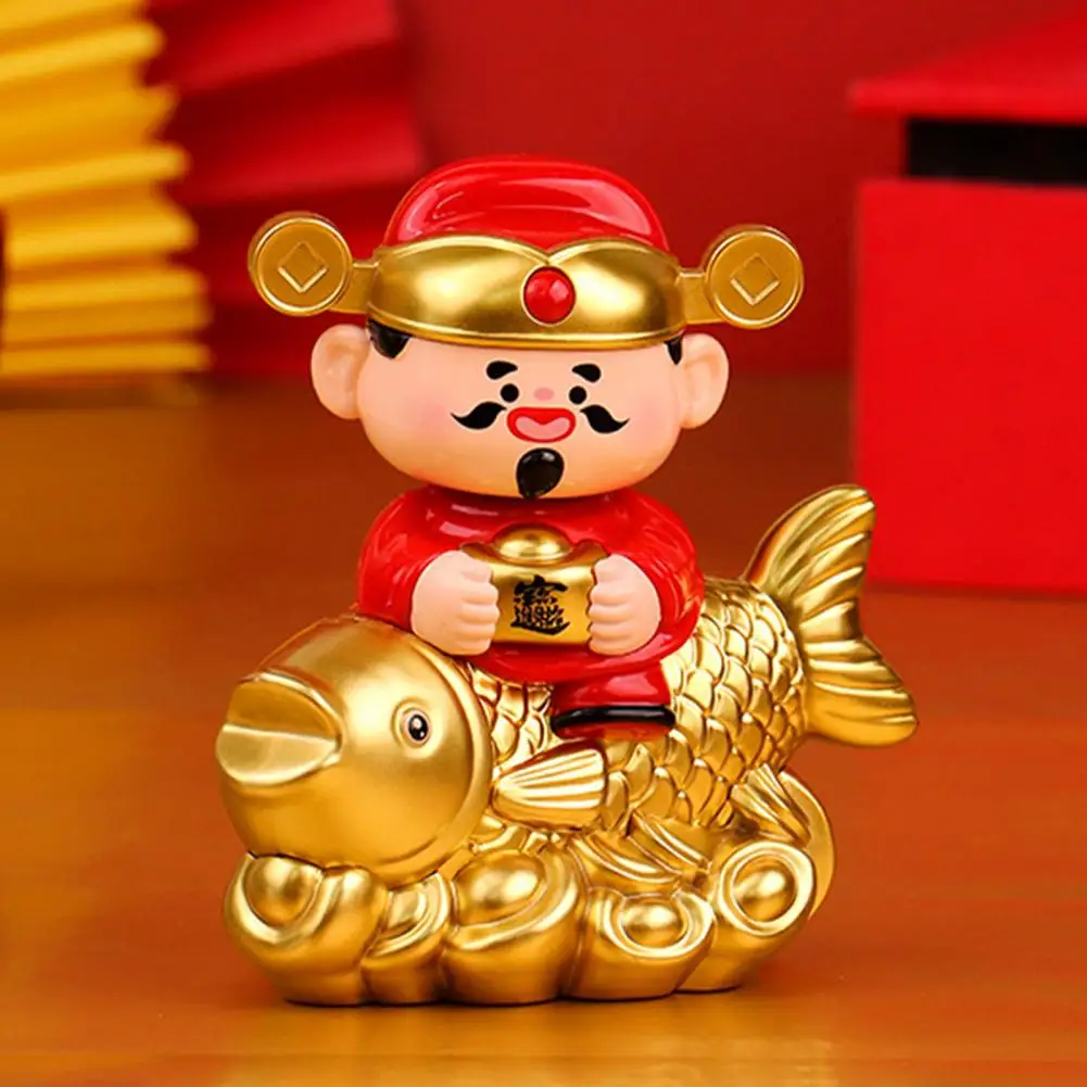 Wealth God Ornament Chinese Wealth God Decor Solar God of Wealth Figurine with Golden Carp Auto Nodding Fortune Statue Chinese