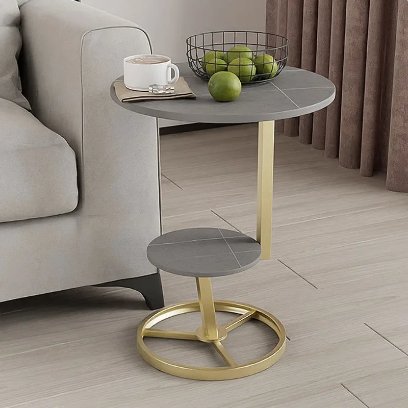 Double-Layer Side Table Small Round Bedside Cabinet Innovative Home Furniture for Living Room Sophisticated Light Luxury