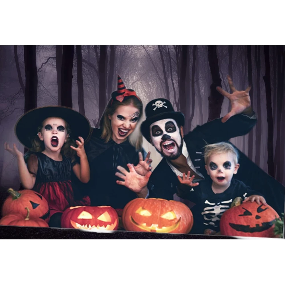 ภาพสยองขวัญพื้นหลังสำหรับการถ่ายภาพวันฮาโลวีนป่าหมอกทำจากไม้สำหรับเด็กวันเกิดของทารกแรกเกิดฉากหลังรูปภาพสำหรับอาบน้ำอุปกรณ์ประกอบฉากในสตูดิโอ