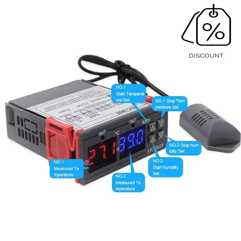 ABMF-STC-3028 Цифровой термостат Термометр Гигрометр Контроллер температуры и влажности Регулятор 12 В