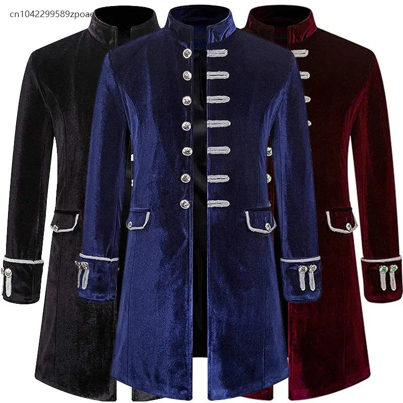 

Men's Medieval Pirate Cosplay Costume Gothic Steampunk Victorian Double-Breasted Jacket Stage Performance Suit Carnival Dress Up