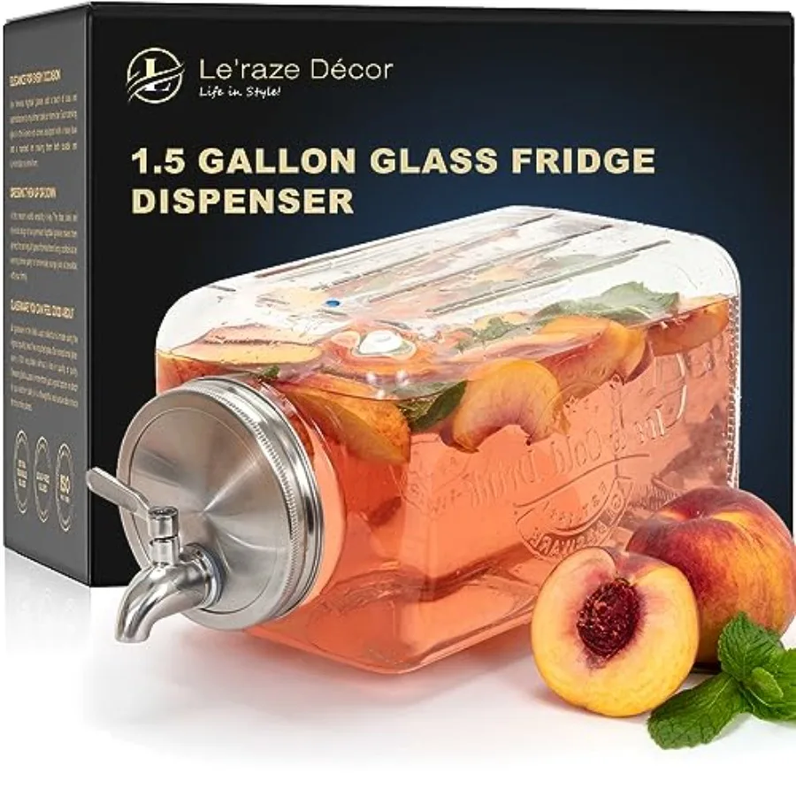 

1.5-Gallon Glass Beverage Dispenser - Modern Clear and Stainless Steel - Gravity Dispenser with Stainless Steel Spigot