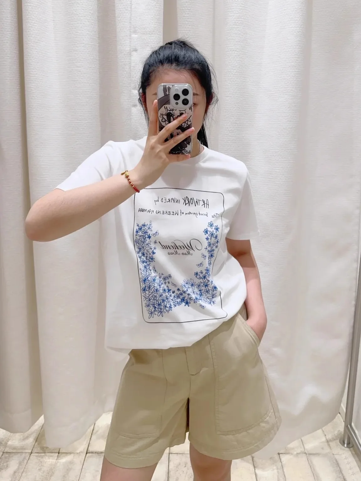 Blue Print round Neck Short Sleeve T-Shirt Women's Fashionable Versatile New Model Maxmuskx Home Brand Korean Style Loose Fit