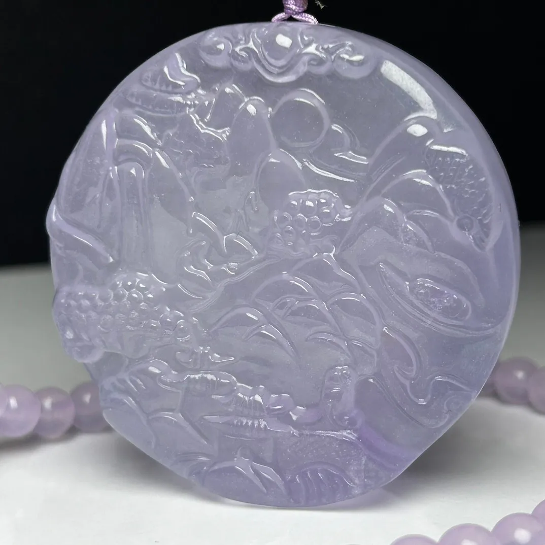 Certified Natural ice White Jade Jadeite Carved Landscape Pendant & Necklaces Landscape Brand