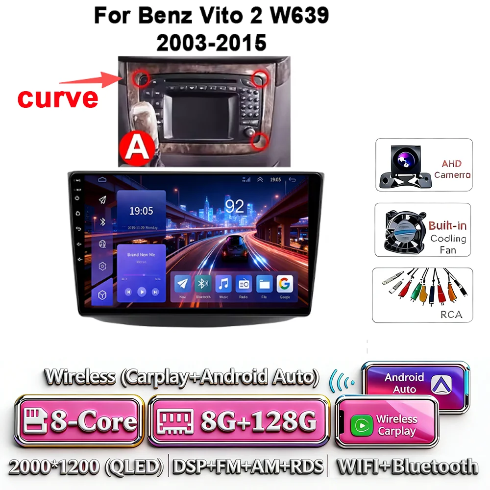 Android 17 autoradio 4G WIFI Carplay voor Mercedes-Benz Vito W639 2003-2015 DSP GPS navigatie Bluetooth touchscreen multimedia