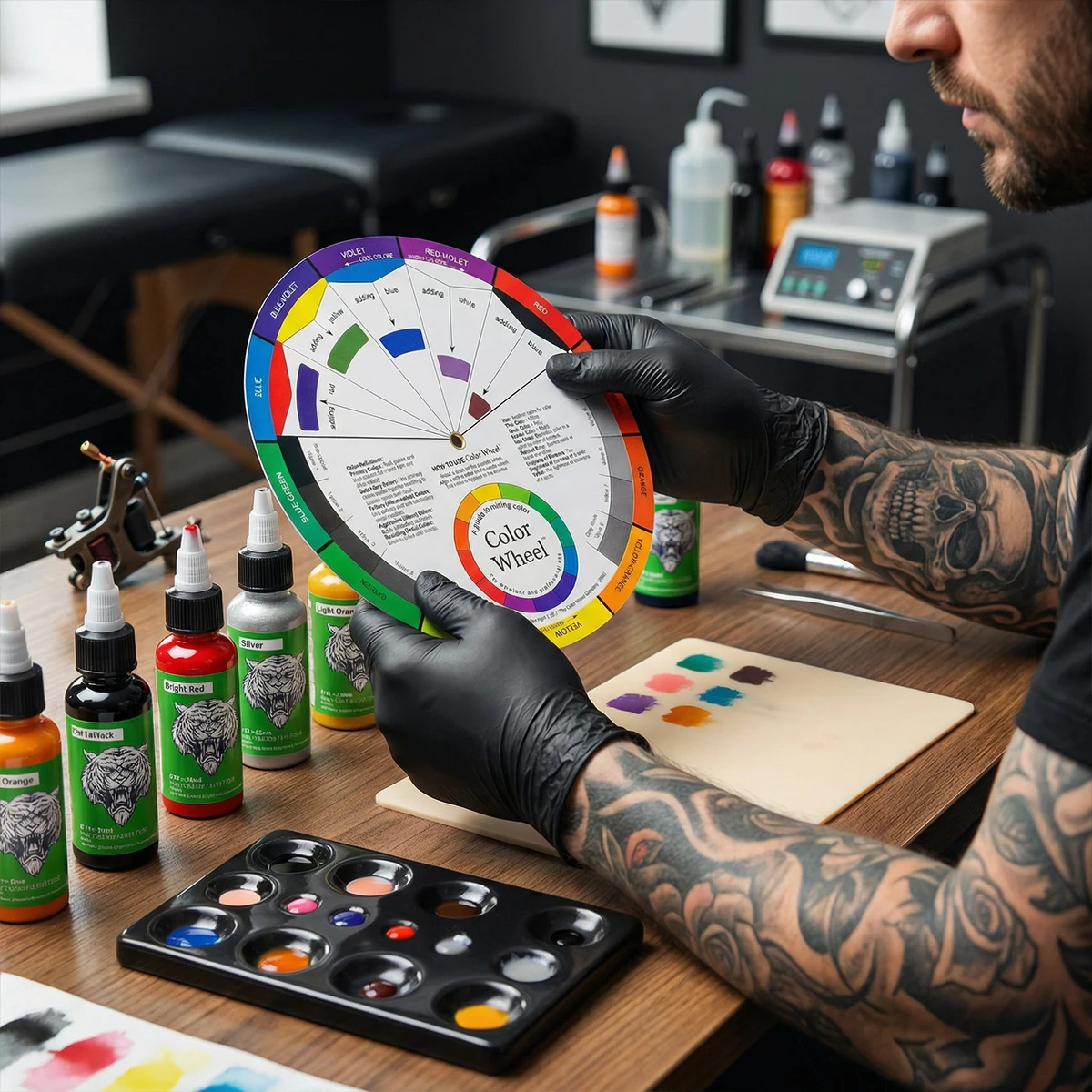 1PC 12 Color Paper Card Tattoo Color Wheel Three Tier Design Rotating Chromatic Circle Professional Pigment Tattoo Supplies