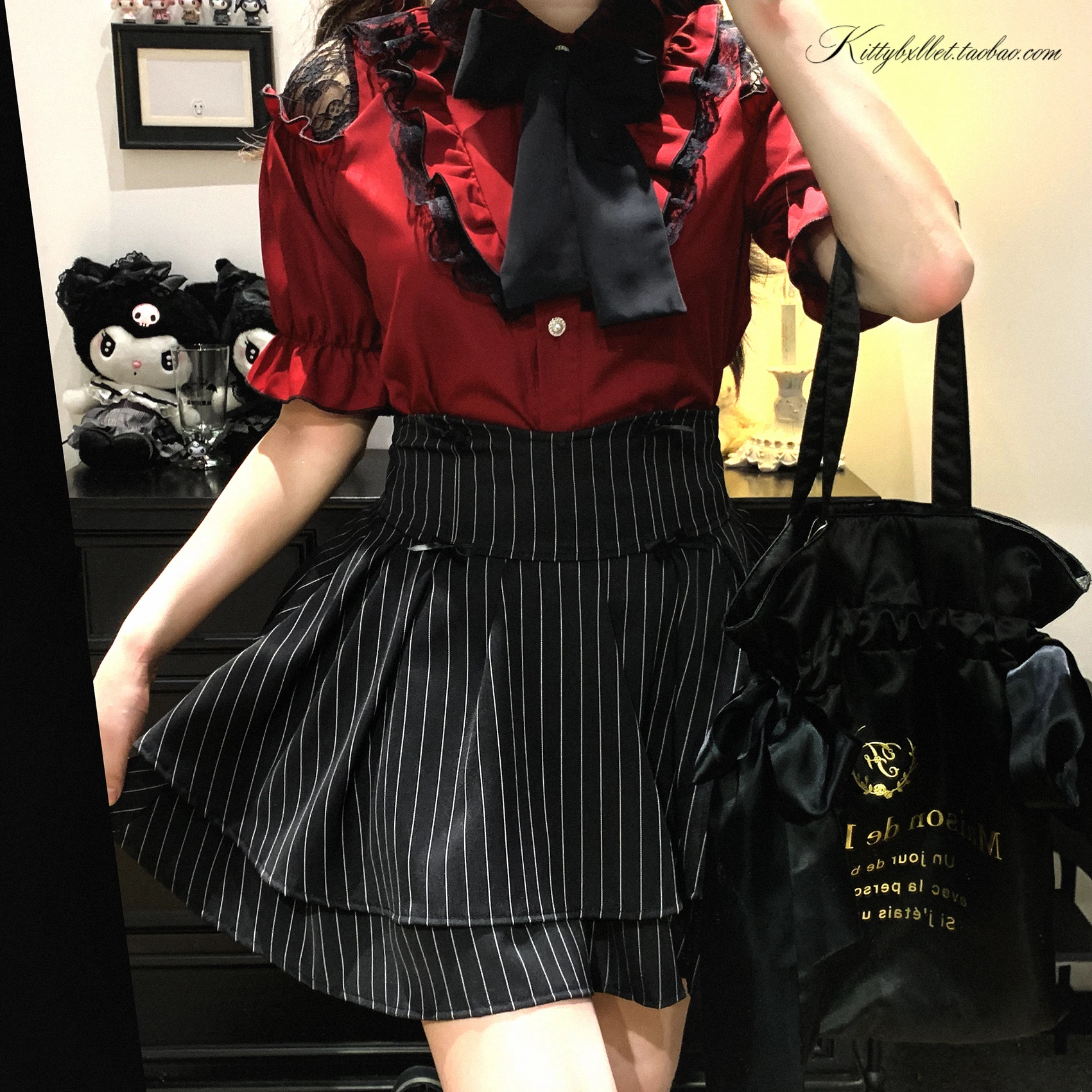Japanese Mines Style Sweet Cute Double-layer Mini Skirt Bow High Waist A-line Striped Versatile Lolita Short Skirt Women Summer