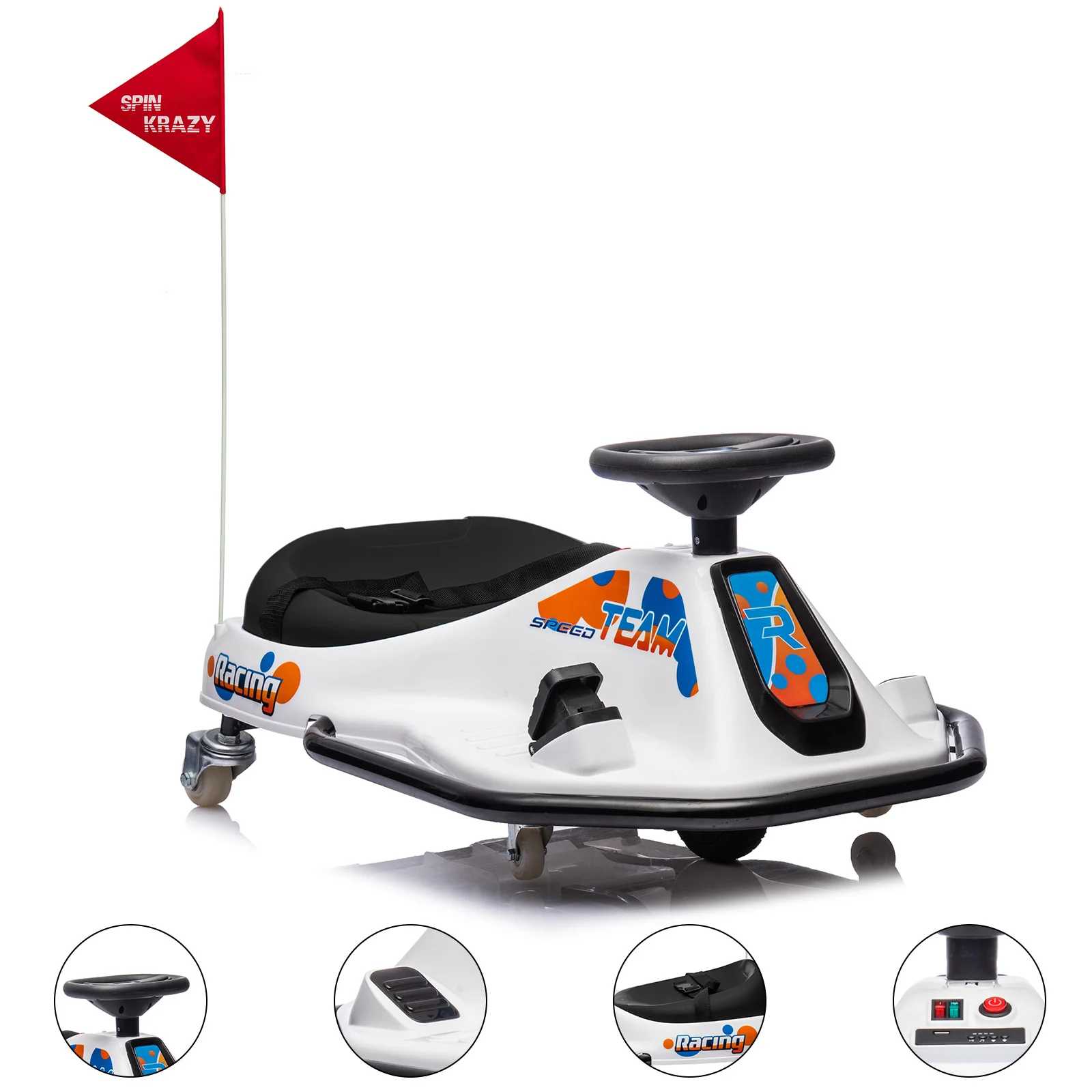 24V Electric Go Kart, 7Ah Drifting Car，Battery Powered Ride on Car Outdoor with 360 Degrees Rotating, Simplified Drift System